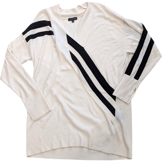 rag & bone Sweaters - $395 Rag & Bone CrissCross Ivory Merino Wool Blend Varsity Stripe Sweater SMALL